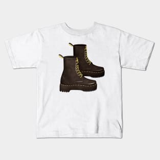 Dr Martens illustration boots autumn fall footwear Kids T-Shirt